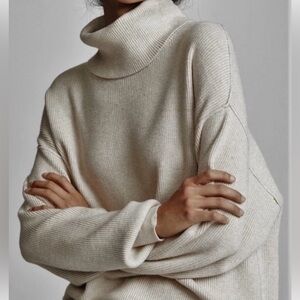 Free People Oversized Cream Turtleneck Tunic Sweater Size Small